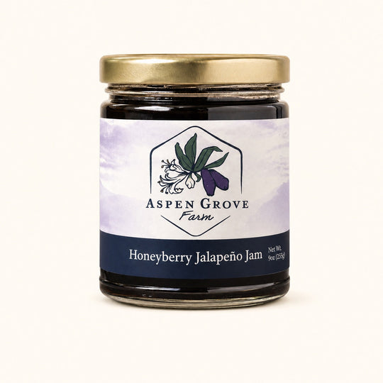 Aspen Grove Farm Honeyberry Jalapeno Jam — studio product photograph