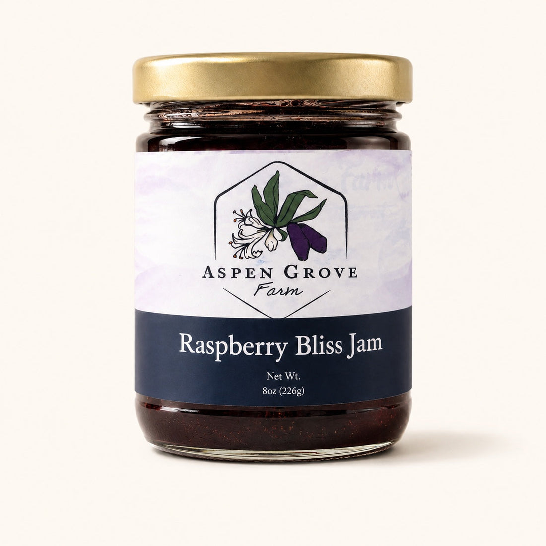 Raspberry Bliss Jam by Aspen Grove Farm — studio product photograph