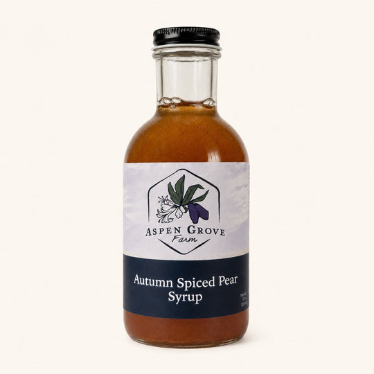 Autumn Spiced Pear Syrup by Aspen Grove Farm — studio product photograph