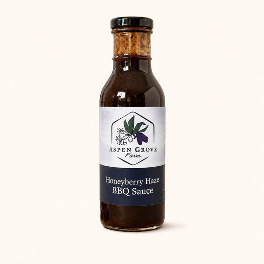 Honeyberry Haze BBQ Sauce by Aspen Grove Farm — studio product photograph