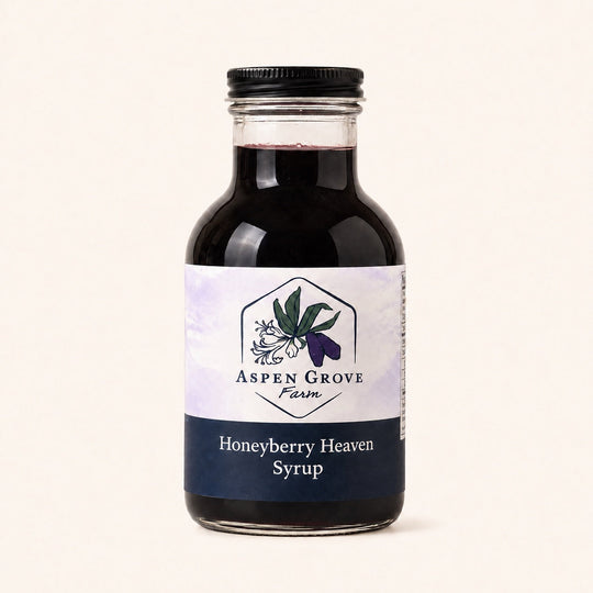 Honeyberry Heaven Syrup by Aspen Grove Farm — studio product photograph