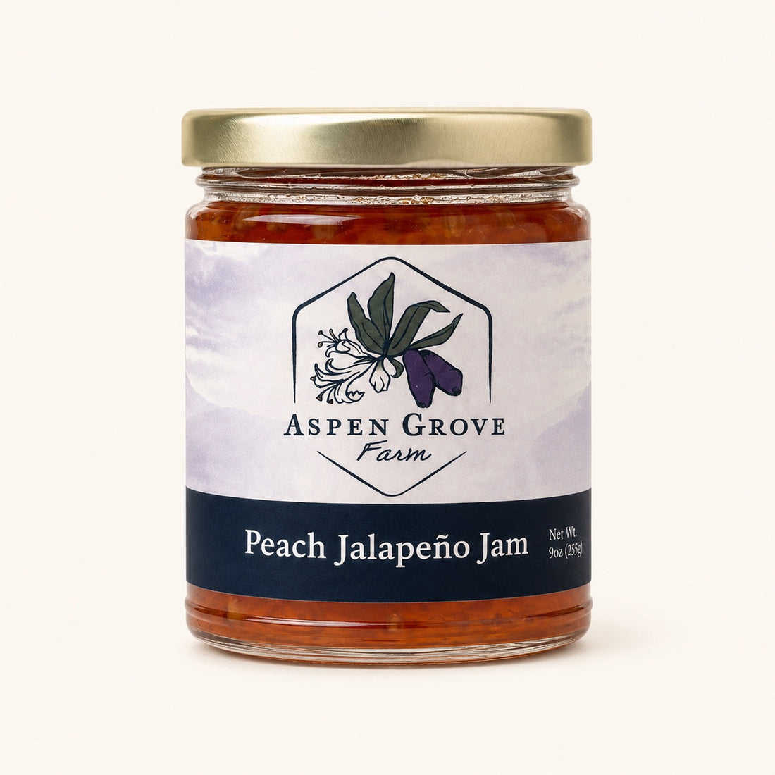 Peach Jalapeño Jam by Aspen Grove Farm — studio product photograph