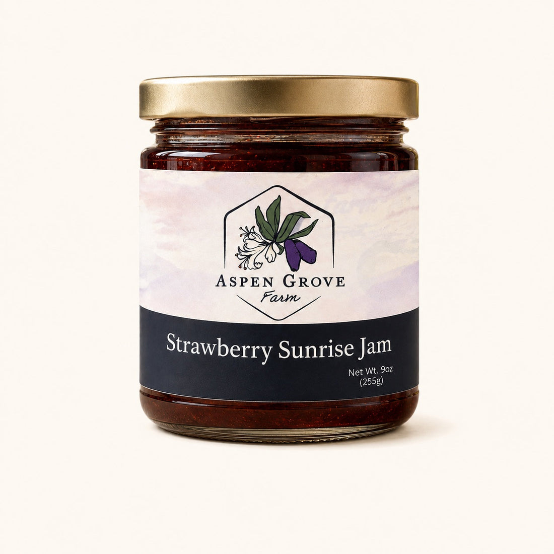 Strawberry Sunrise Jam by Aspen Grove Farm — studio product photograph