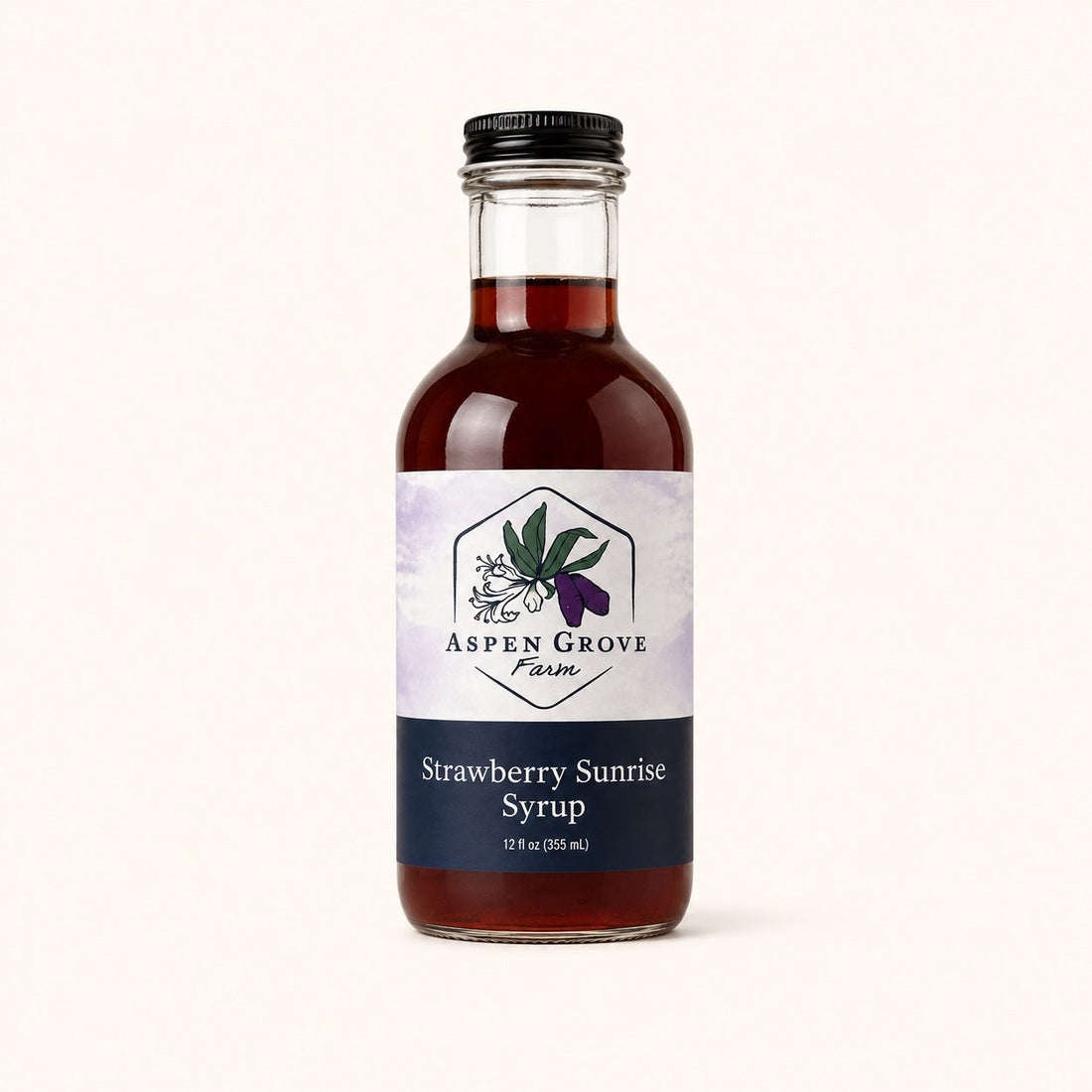 Strawberry Sunrise Syrup by Aspen Grove Farm — studio product photograph