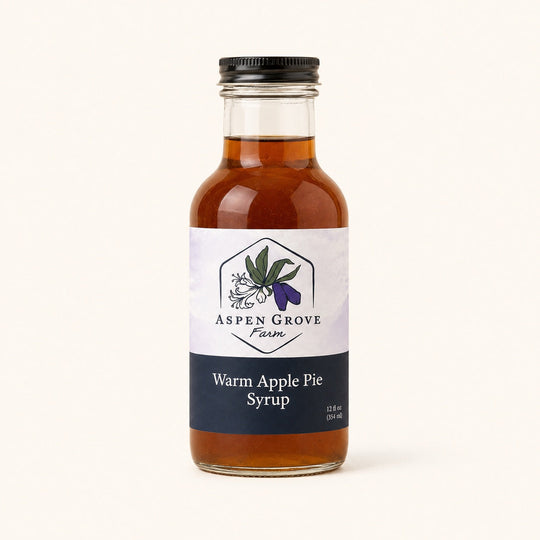 Warm Apple Pie Syrup by Aspen Grove Farm — studio product photograph